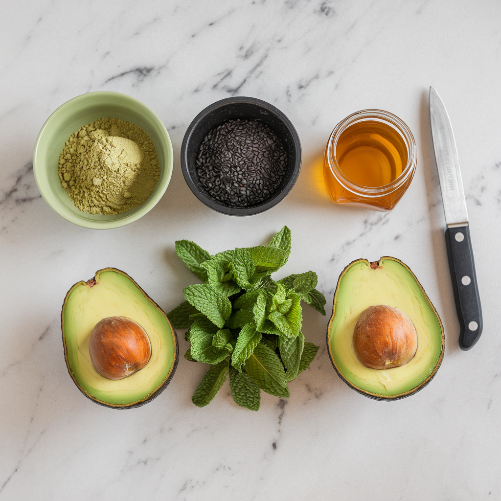 Ingredients for Matcha and Black Sesame Nice Cream with Avocado Swirl