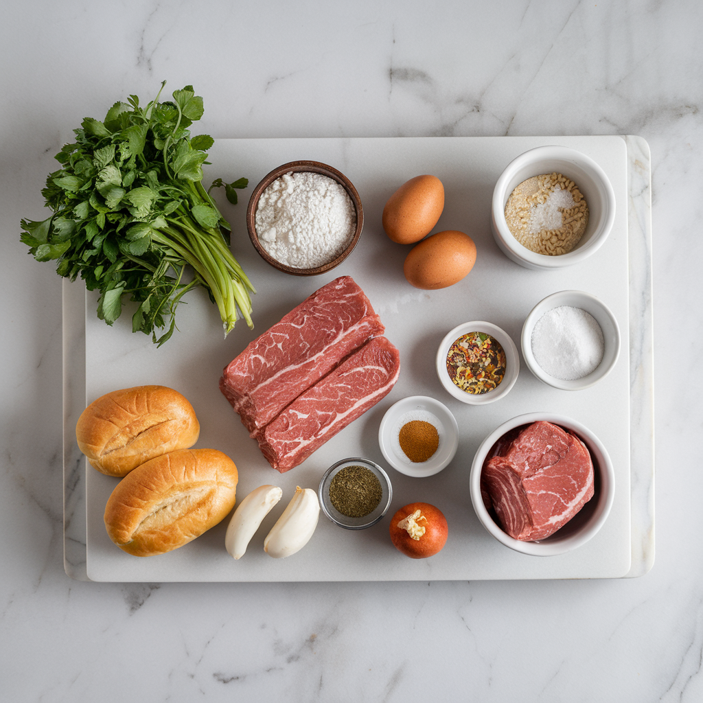 Ingredients for Meaty Stuffed Garlic Butter Swirl Rolls