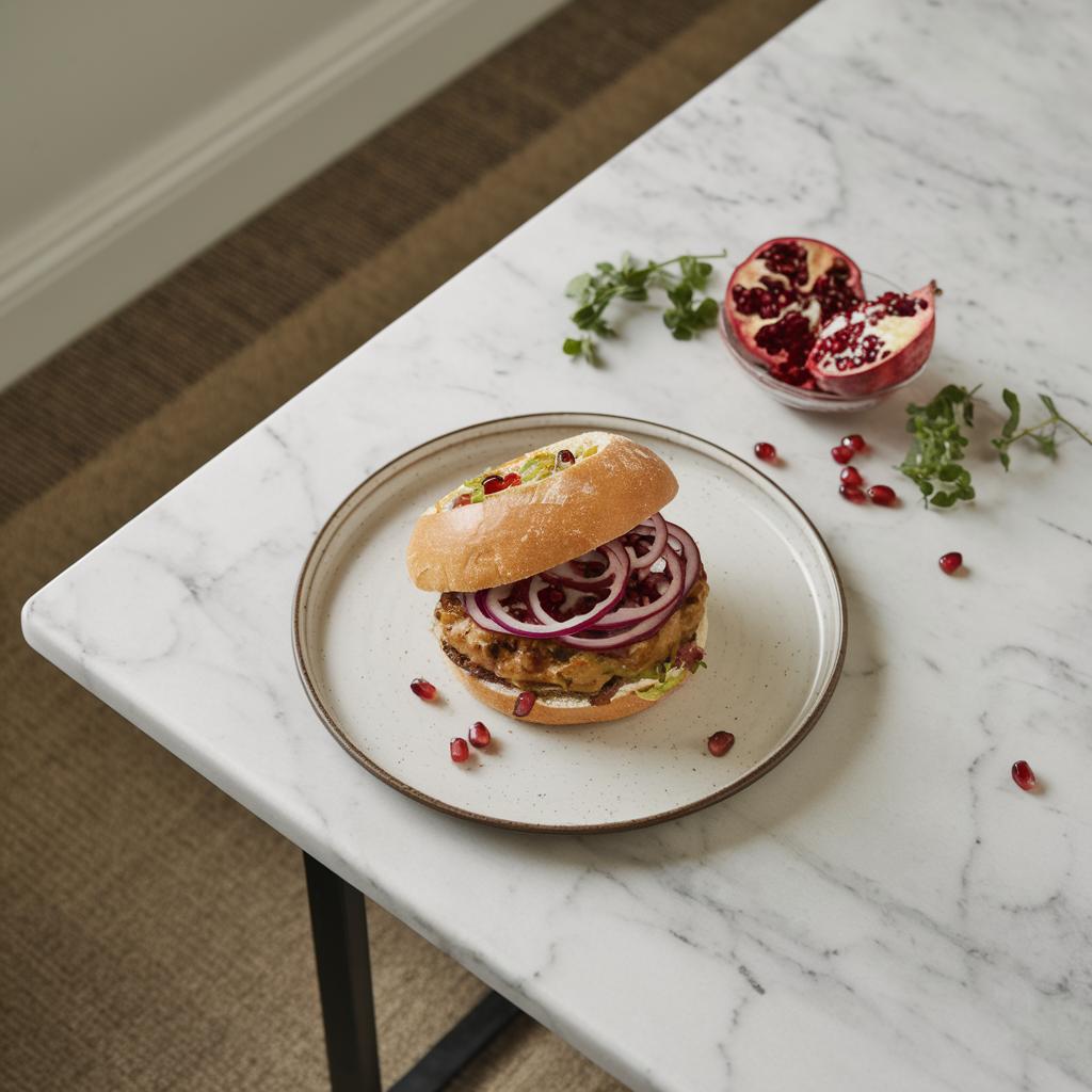Mediterranean Eggplant and Chickpea Smash Sandwich with Pomegranate Glaze
