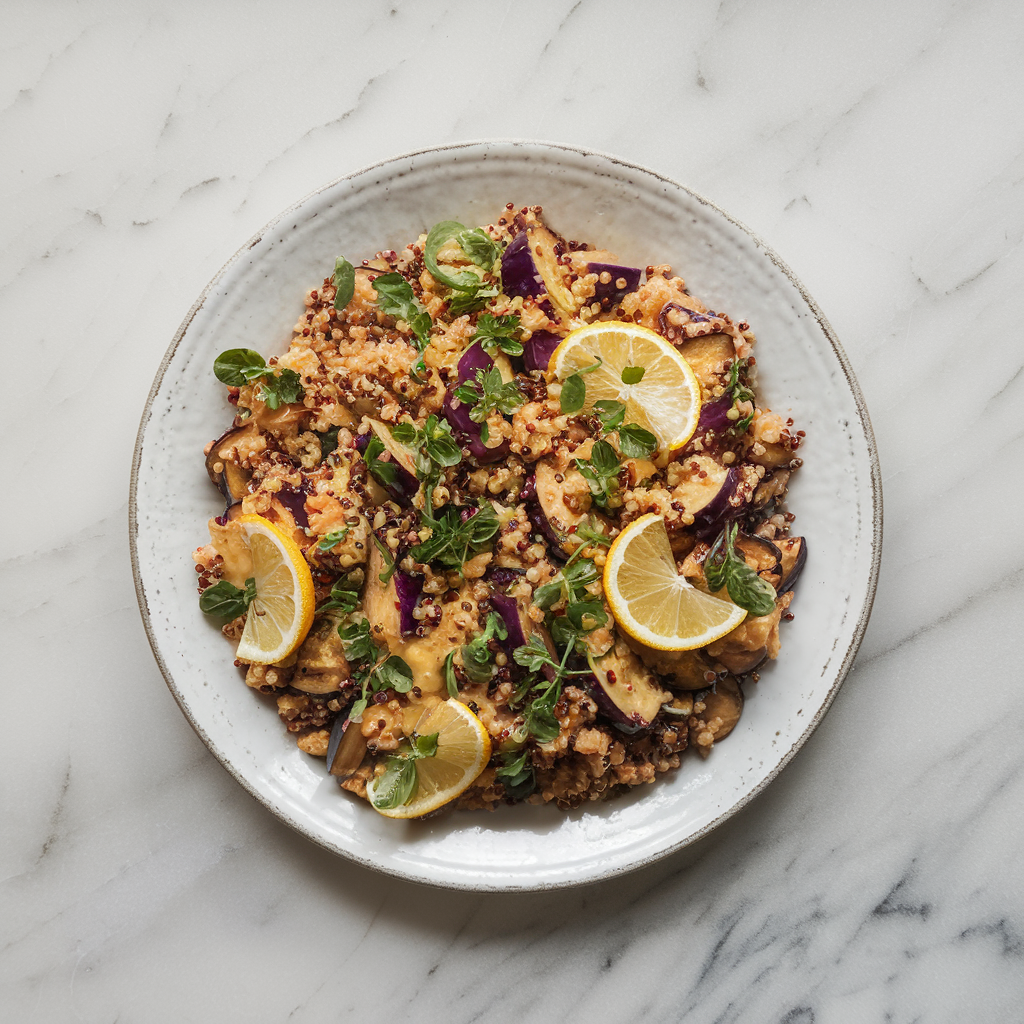 Vibrant Mediterranean Eggplant and Quinoa Salad with Citrus Sumac Dressing