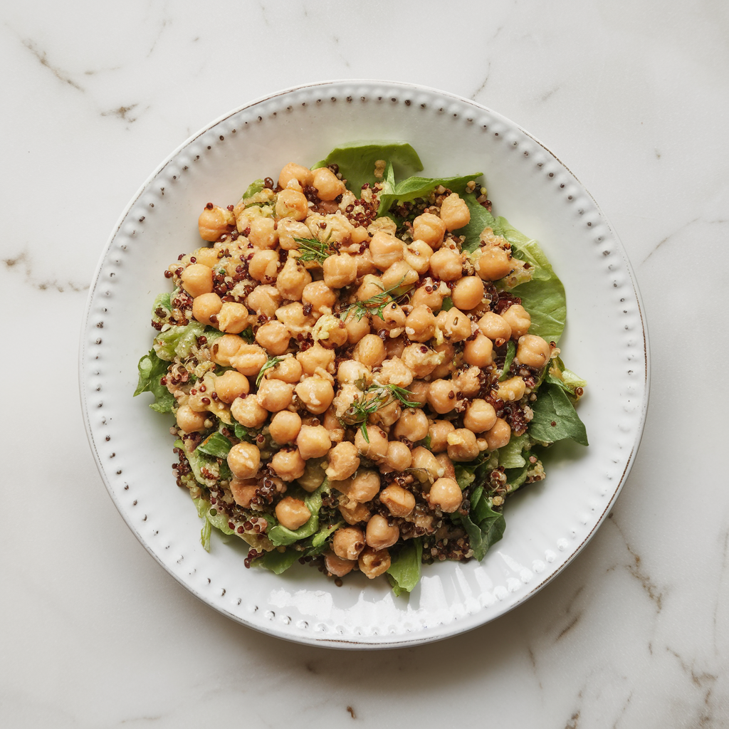 Mediterranean Harissa Chickpea and Quinoa Salad with Zesty Orange Tahini Dressing