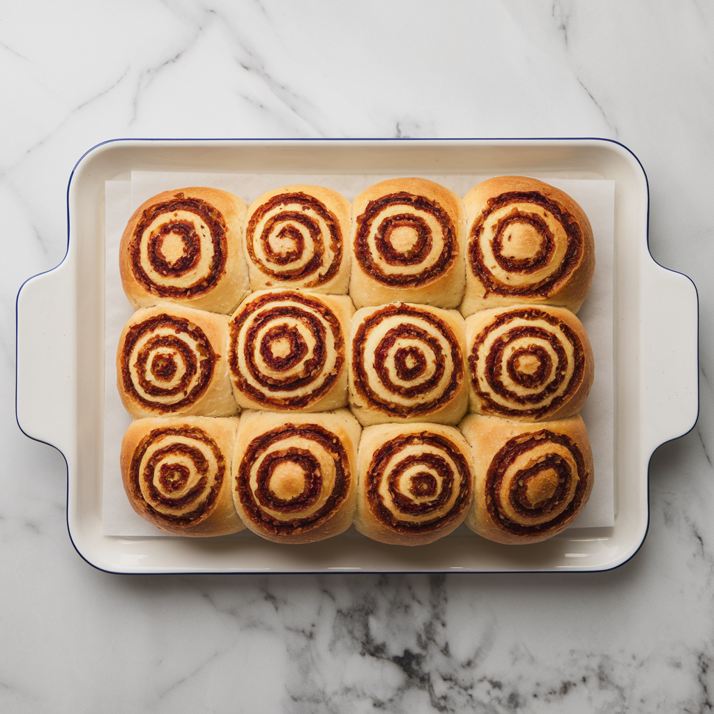 Mediterranean Olive & Herb Einkorn Rolls with Sun-Dried Tomato Swirl