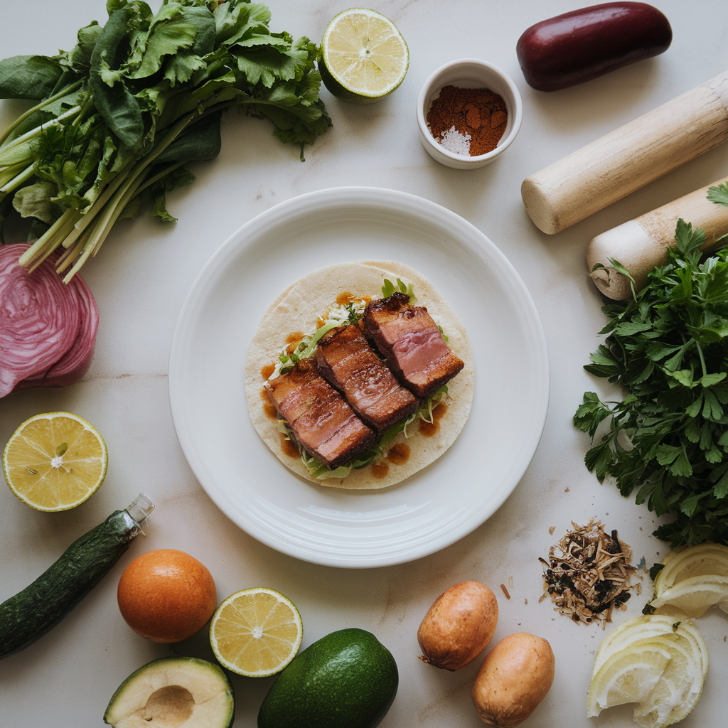 Ingredients for Melt-in-Your-Mouth Pork Belly Tacos with Smoky Chipotle Drizzle