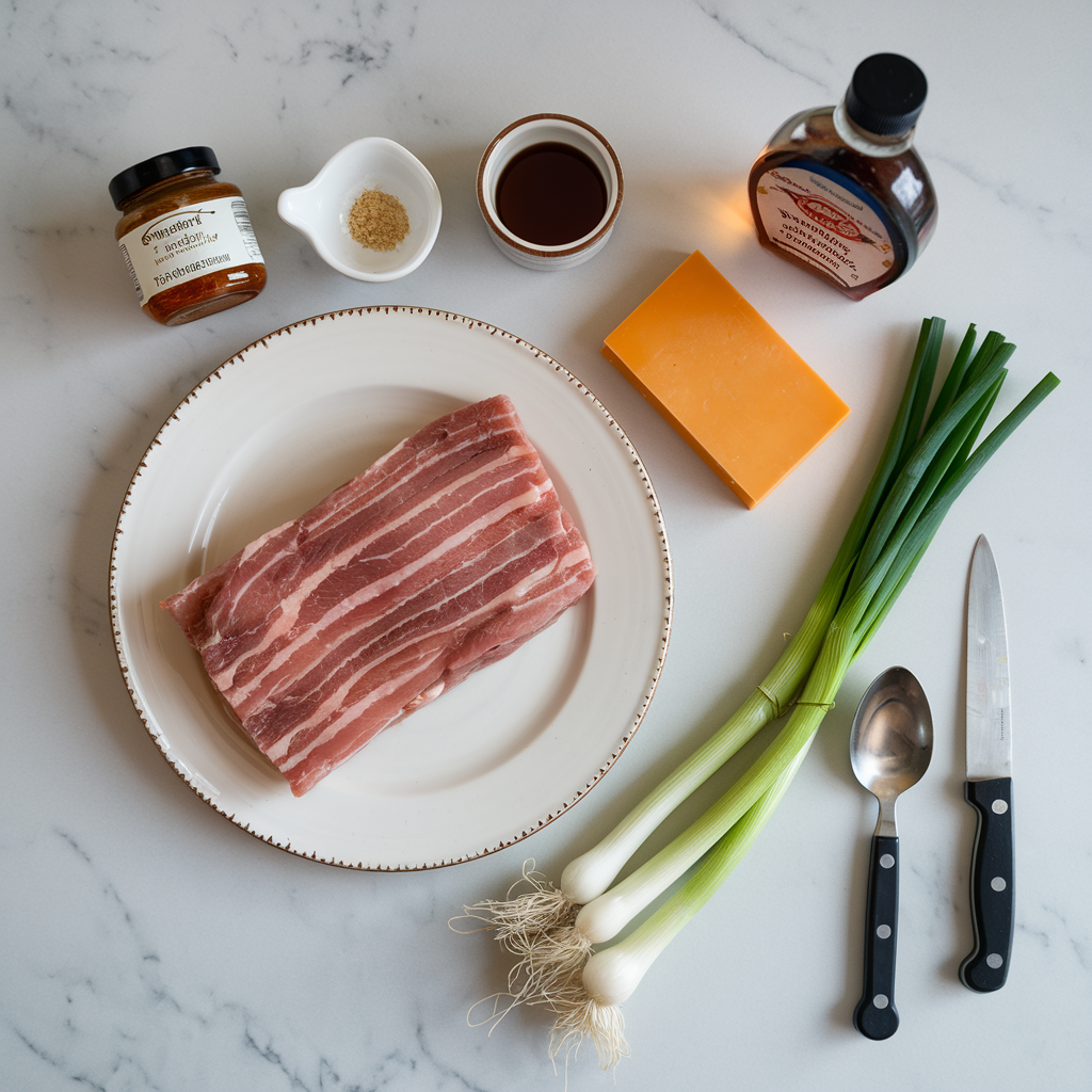 Ingredients for Miso Maple Glazed Pork Belly with Cheddar Scallion Pancakes