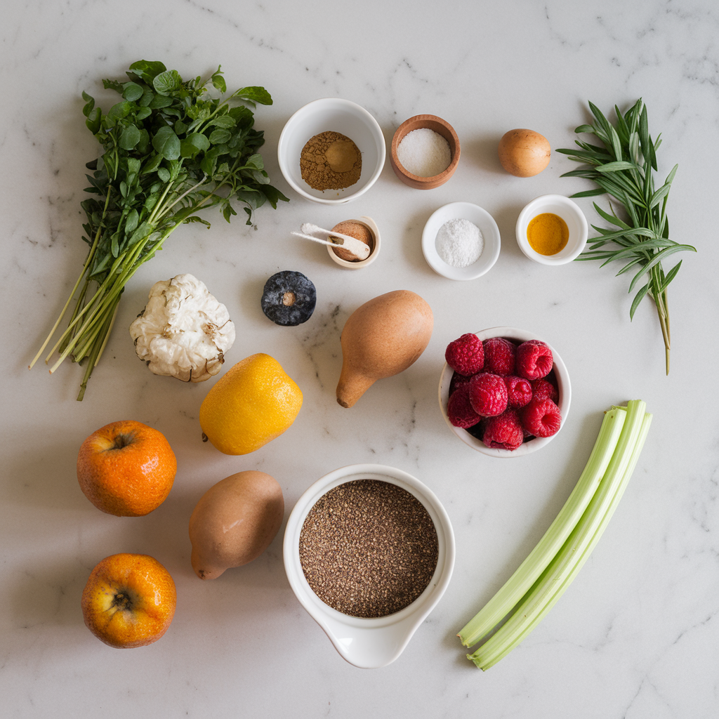 Ingredients for Nutty Quinoa & Chia Pudding with Spiced Berries