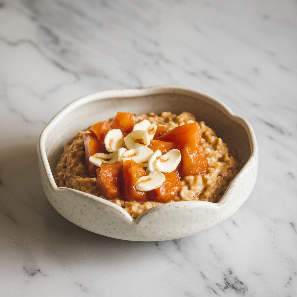 Nutty Saffron Oatmeal with Spiced Persimmon Compote