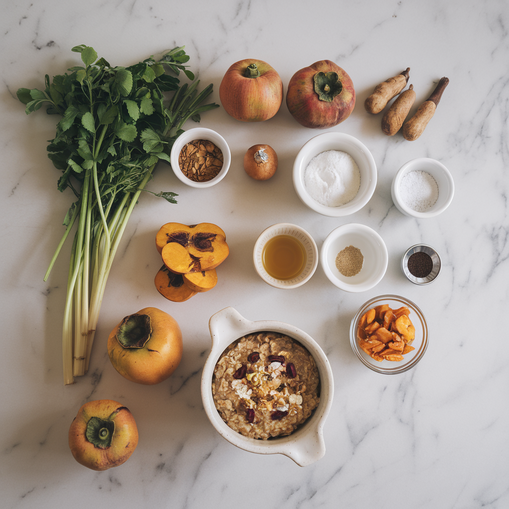 Ingredients for Nutty Saffron Oatmeal with Spiced Persimmon Compote