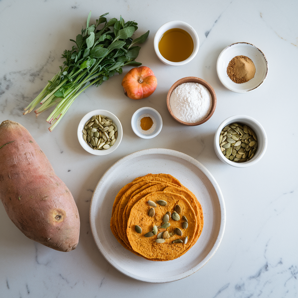 Ingredients for Nutty Spiced Sweet Potato Flatbreads with Turmeric and Pumpkin Seeds