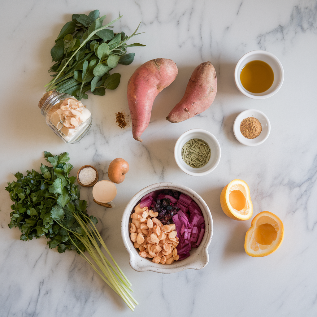 Ingredients for Nutty Tahini & Sweet Potato Breakfast Bowls