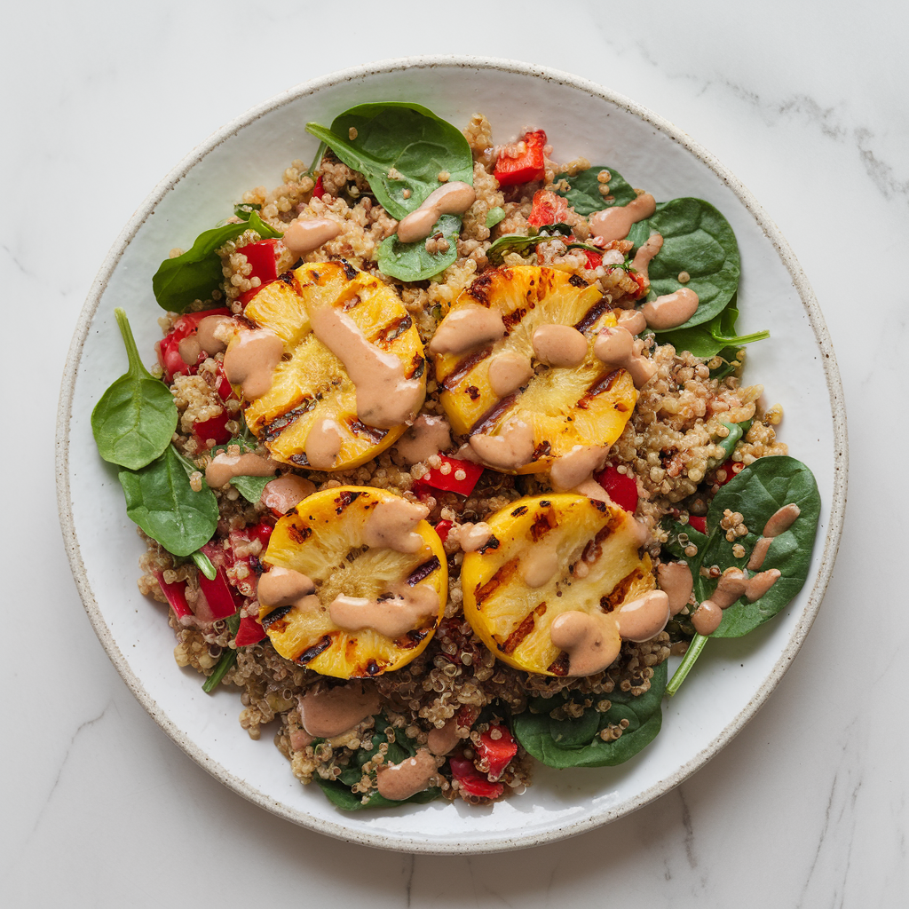 Peruvian-Inspired Quinoa and Grilled Pineapple Salad with Aji Amarillo Dressing
