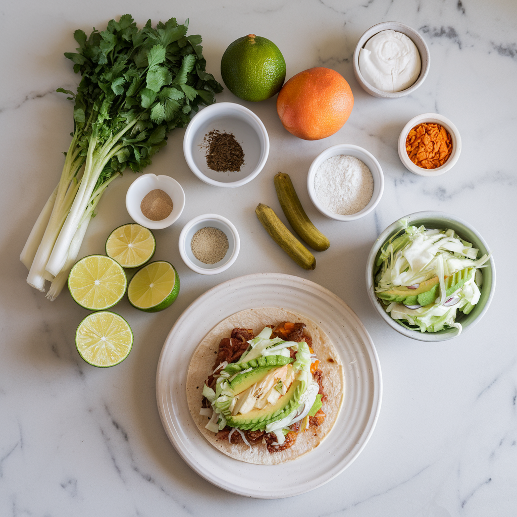 Ingredients for Quick Coconut-Lime Jackfruit Tacos with Avocado-Cabbage Slaw