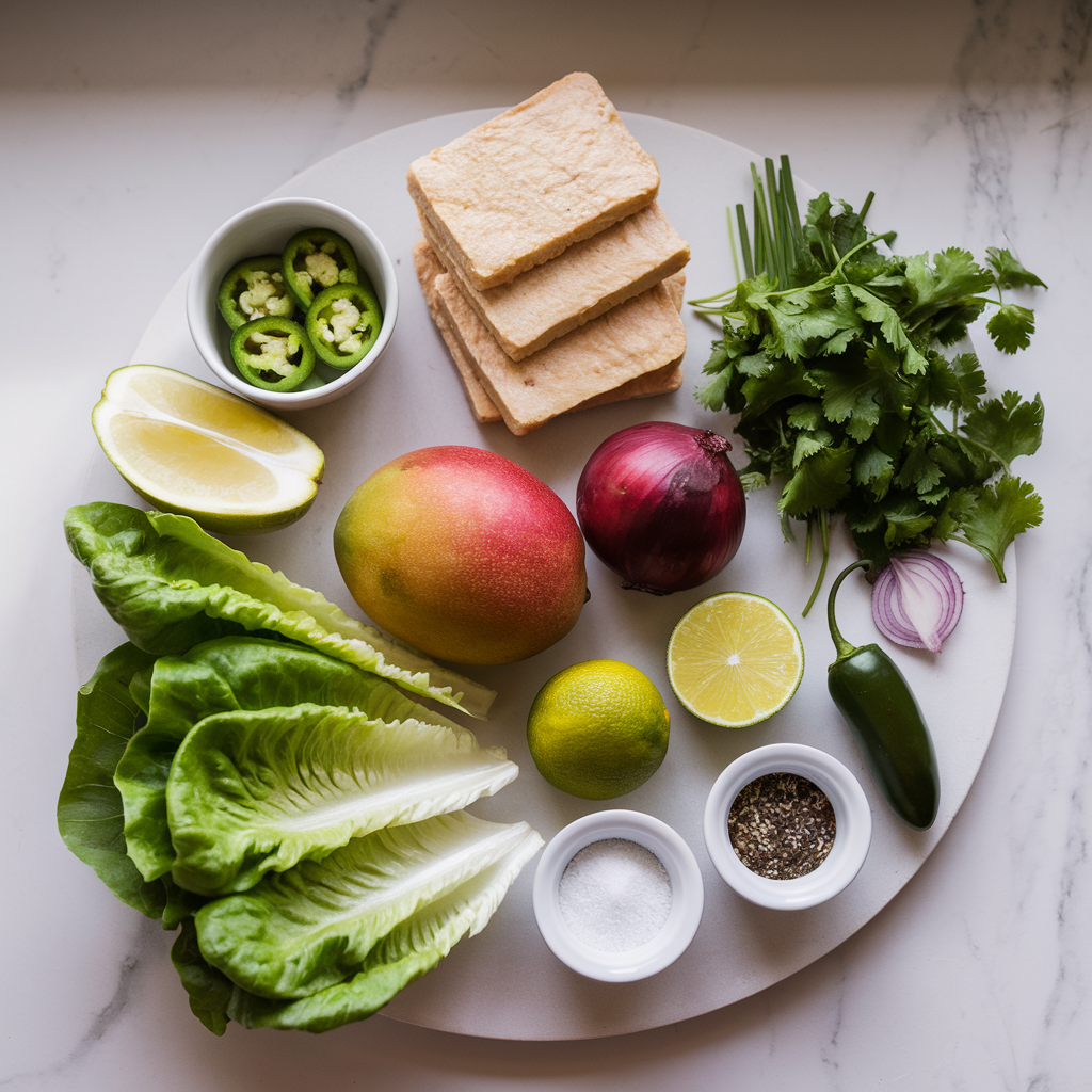 Ingredients for Quick & Easy Air-Fried Tempeh Lettuce Wraps with Tangy Mango Salsa