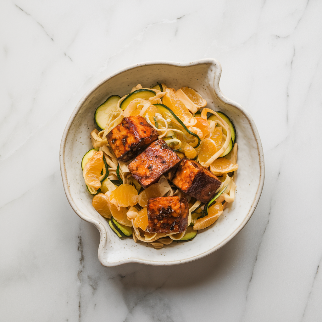 Quick & Easy Zucchini Noodle Stir-Fry with Tempeh & Citrus Miso Glaze
