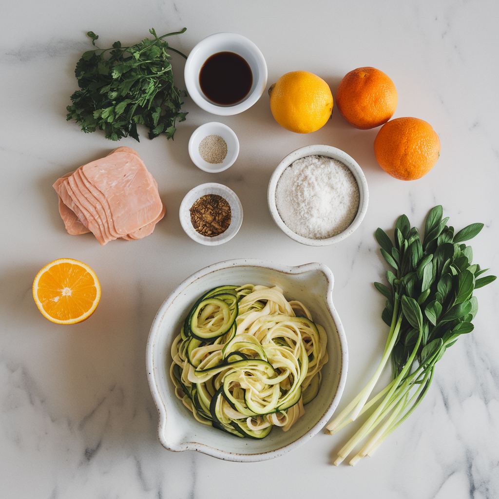 Ingredients for Quick & Easy Zucchini Noodle Stir-Fry with Tempeh & Citrus Miso Glaze