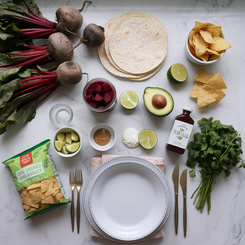 Ingredients for Quick & Flavorful Tempeh and Beetroot Tacos with Avocado-Lime Slaw