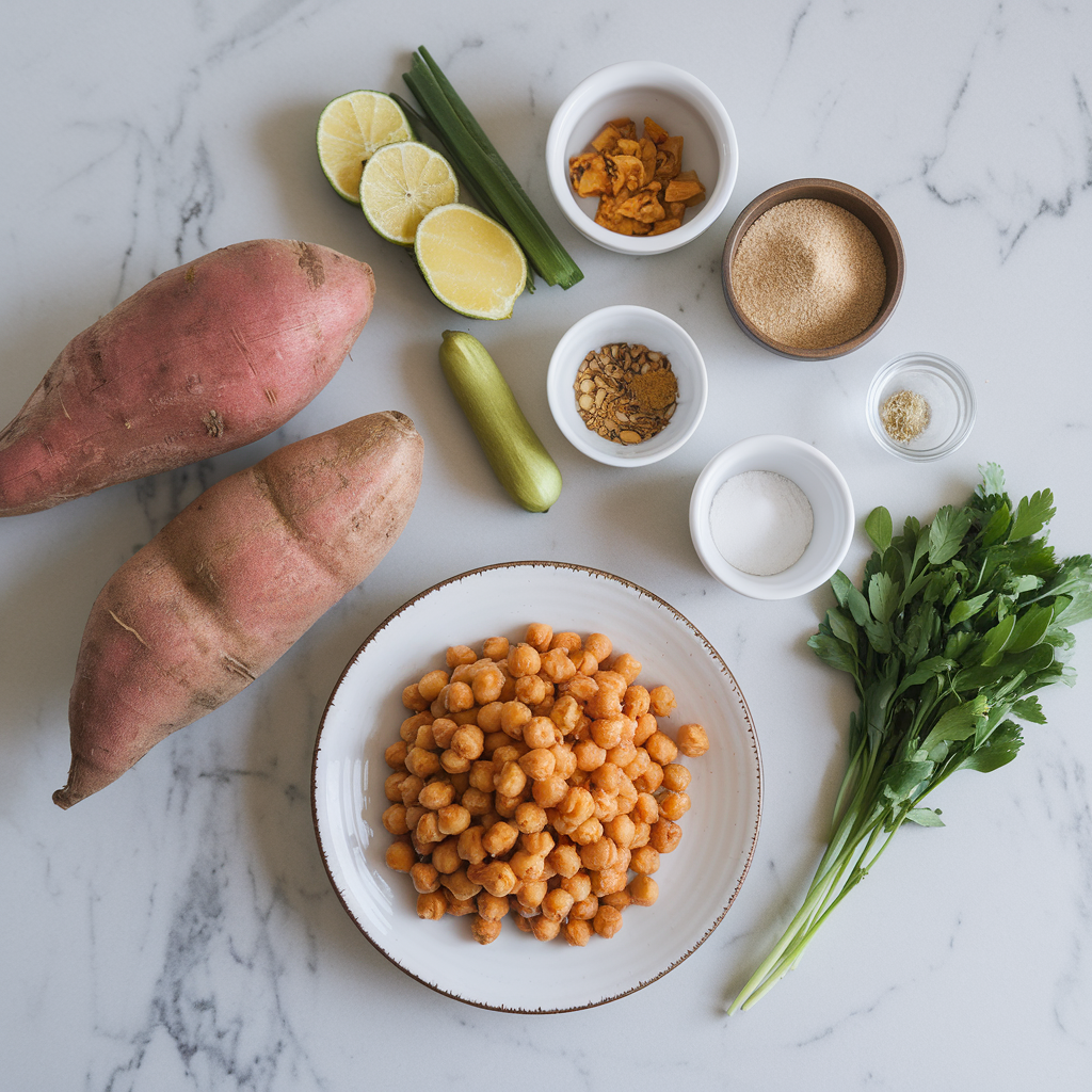 Ingredients for Quick Thai-Inspired Sweet Potato & Chickpea Stir-Fry