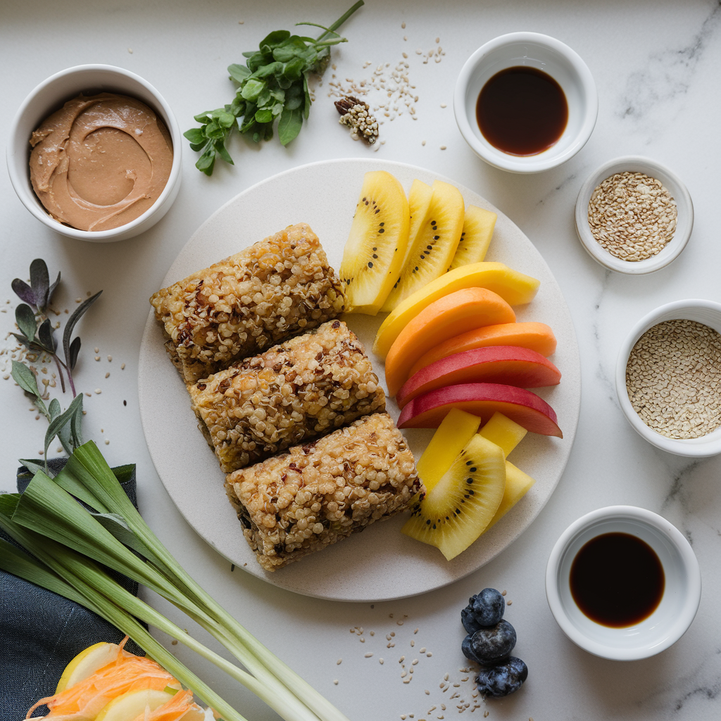 Ingredients for Quinoa Breakfast Sushi Rolls with Tropical Fruit and Almond Butter