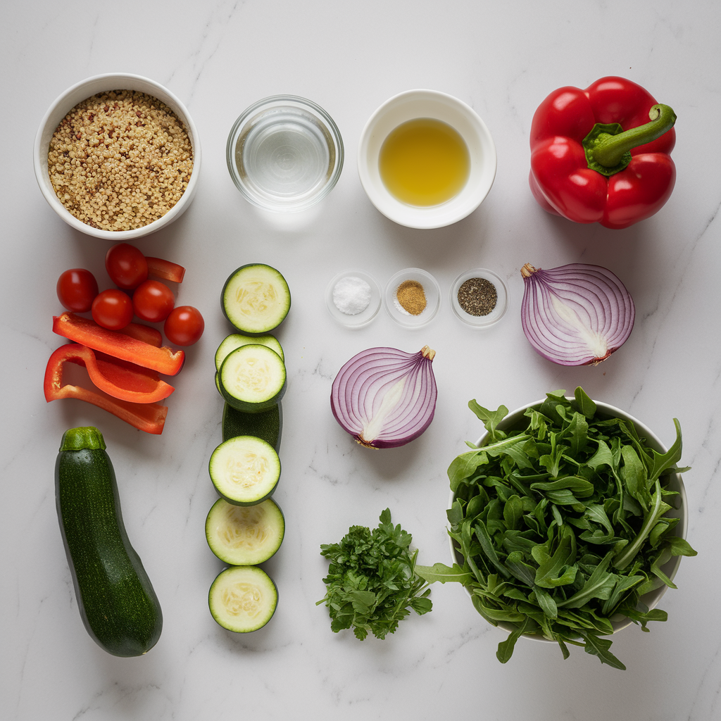 Ingredients for Quinoa & Roasted Veggie Power Bowl with Lemon-Tahini Dressing