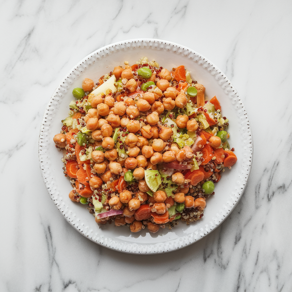 Colorful Rainbow Carrot & Quinoa Salad with Spicy Sriracha Chickpeas
