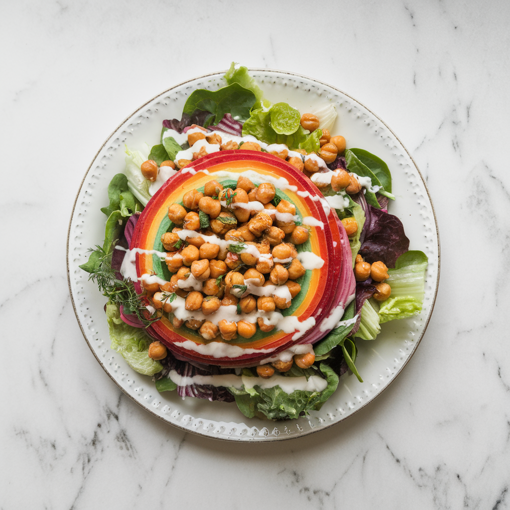 Rainbow Harvest Salad with Spiced Chickpeas and Coconut Lime Dressing