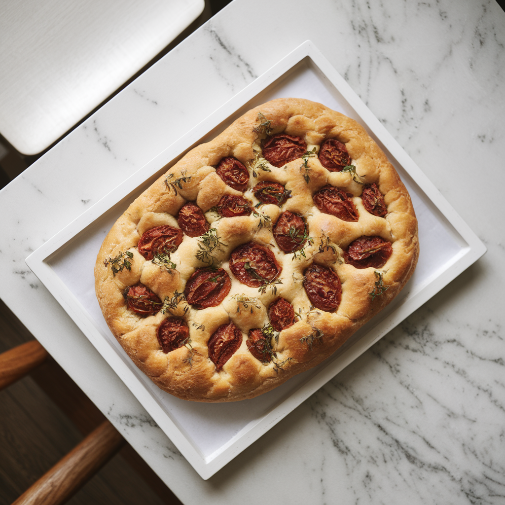 Rustic Chickpea & Sun-Dried Tomato Focaccia with Fresh Herbs