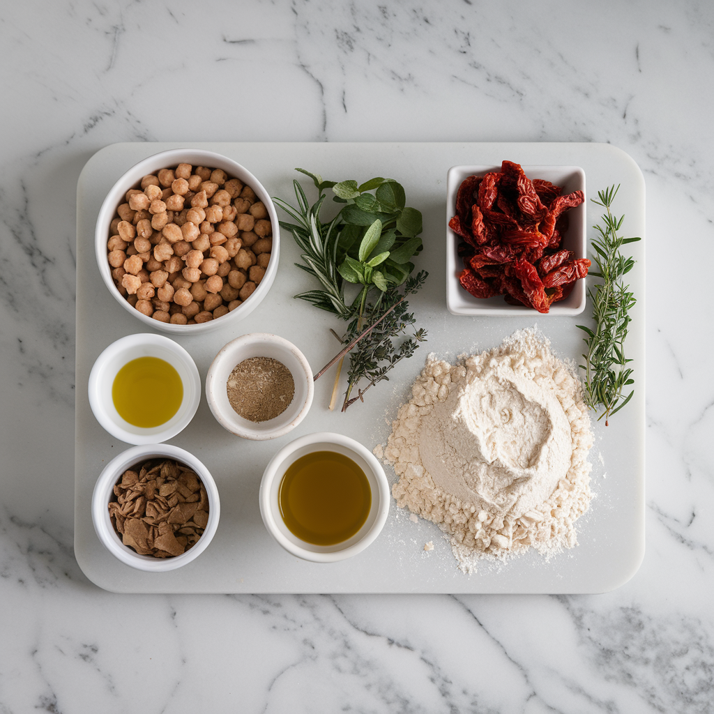 Ingredients for Rustic Chickpea & Sun-Dried Tomato Focaccia with Fresh Herbs