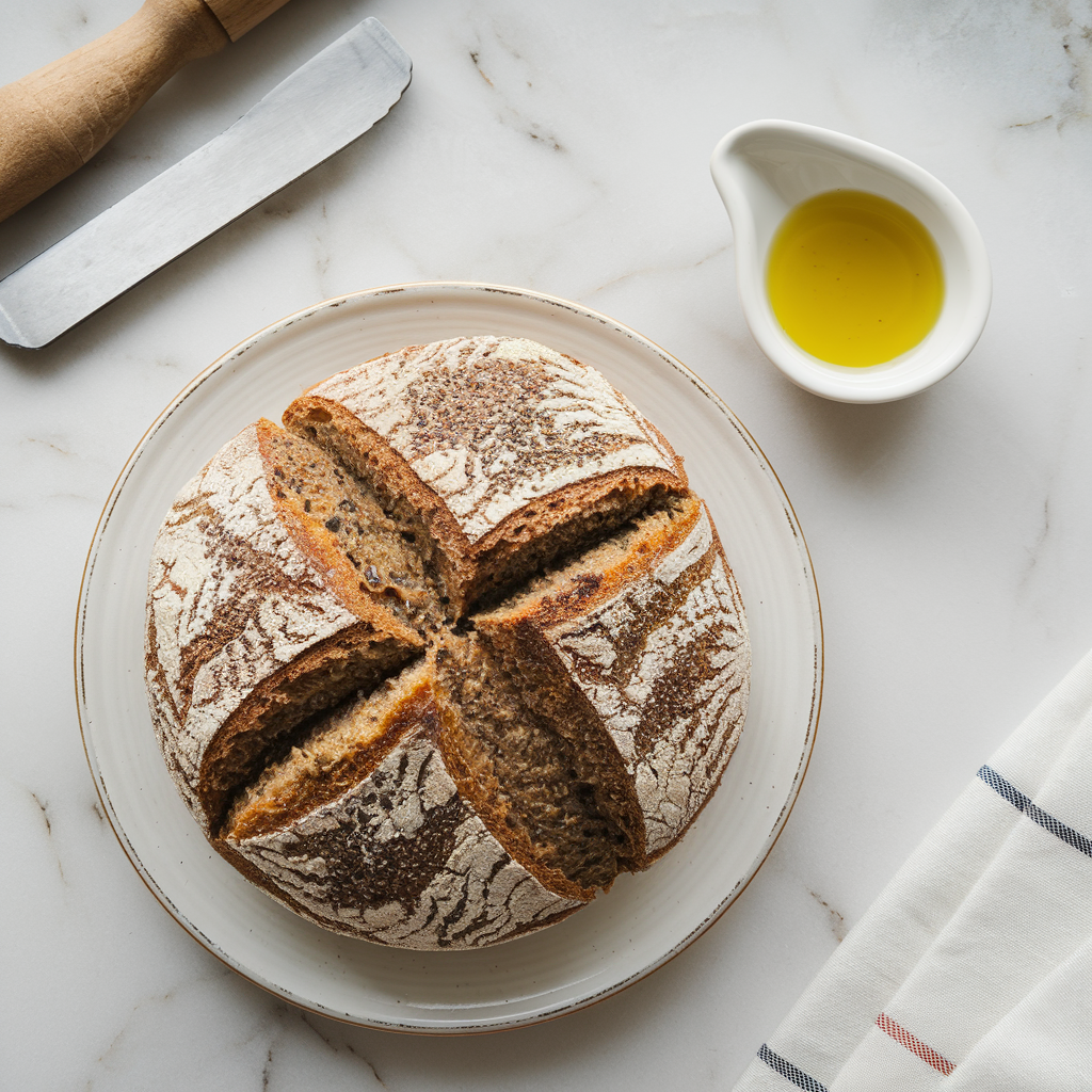Rustic Spelt & Chia Seed Bread with Herb-Infused Olive Oil