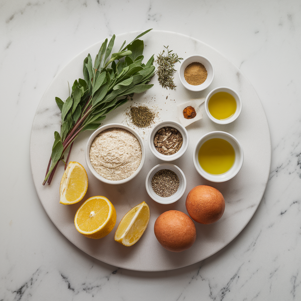 Ingredients for Rustic Spelt & Chia Seed Bread with Herb-Infused Olive Oil