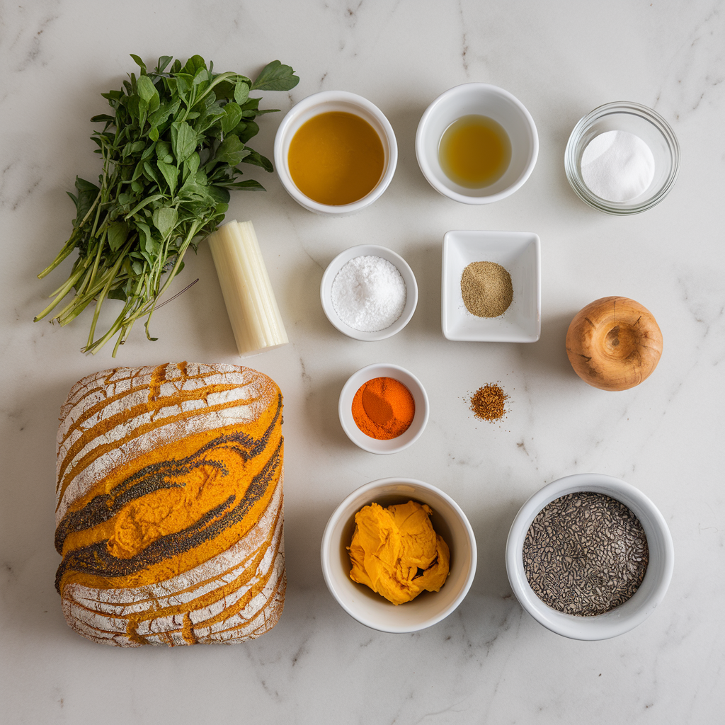 Ingredients for Rustic Turmeric and Poppy Seed Swirl Bread