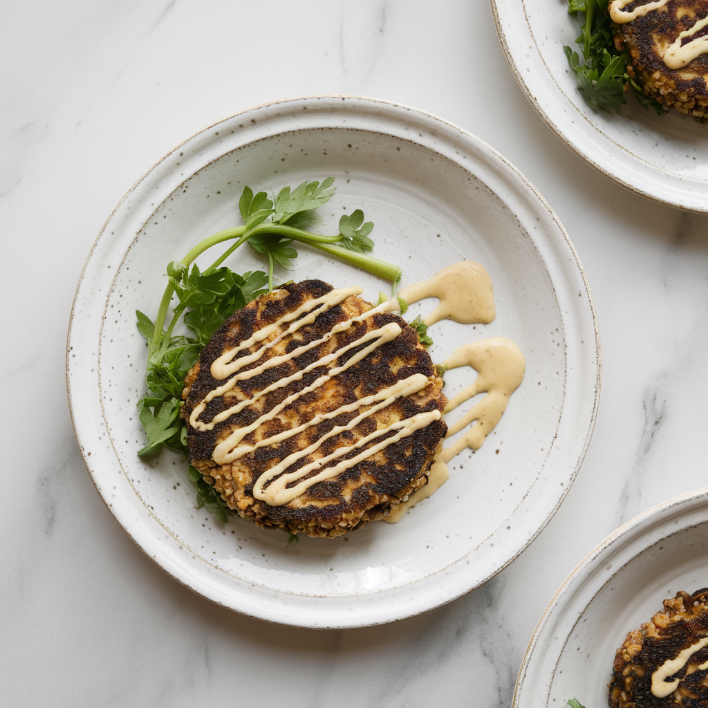 Savory Air-Fried Eggplant & Quinoa Patties with Herb Tahini Drizzle