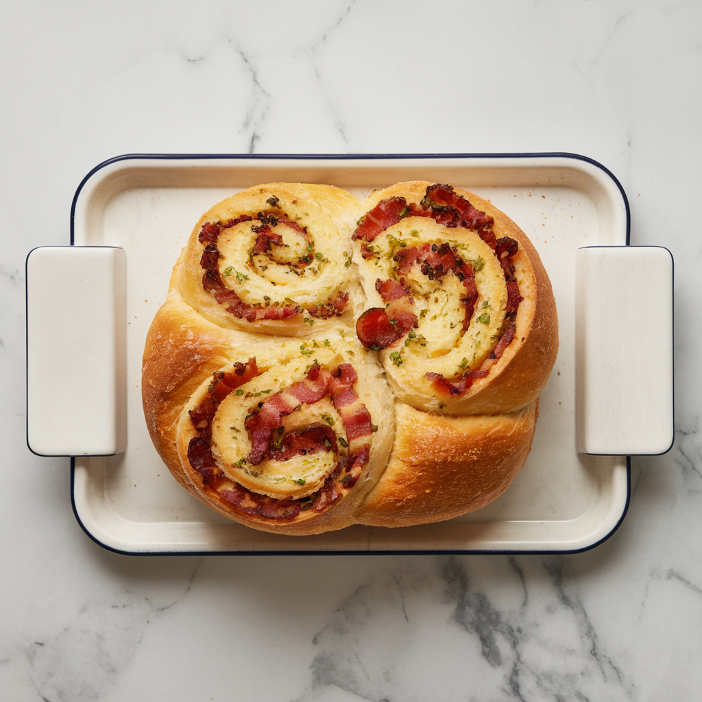 Savory Bacon & Cheddar Swirl Bread with Herb Butter