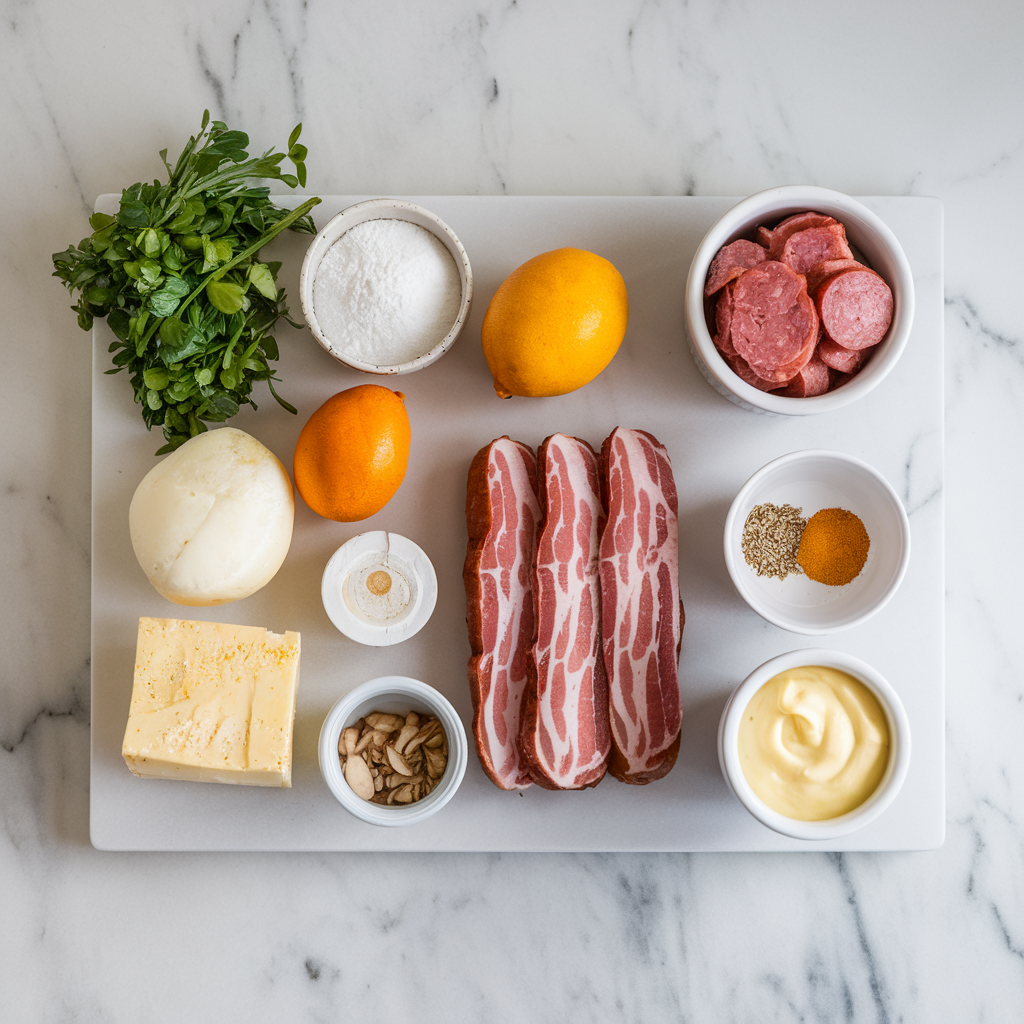 Ingredients for Savory Bacon & Sausage Breakfast Bombs with Cheddar Hollandaise