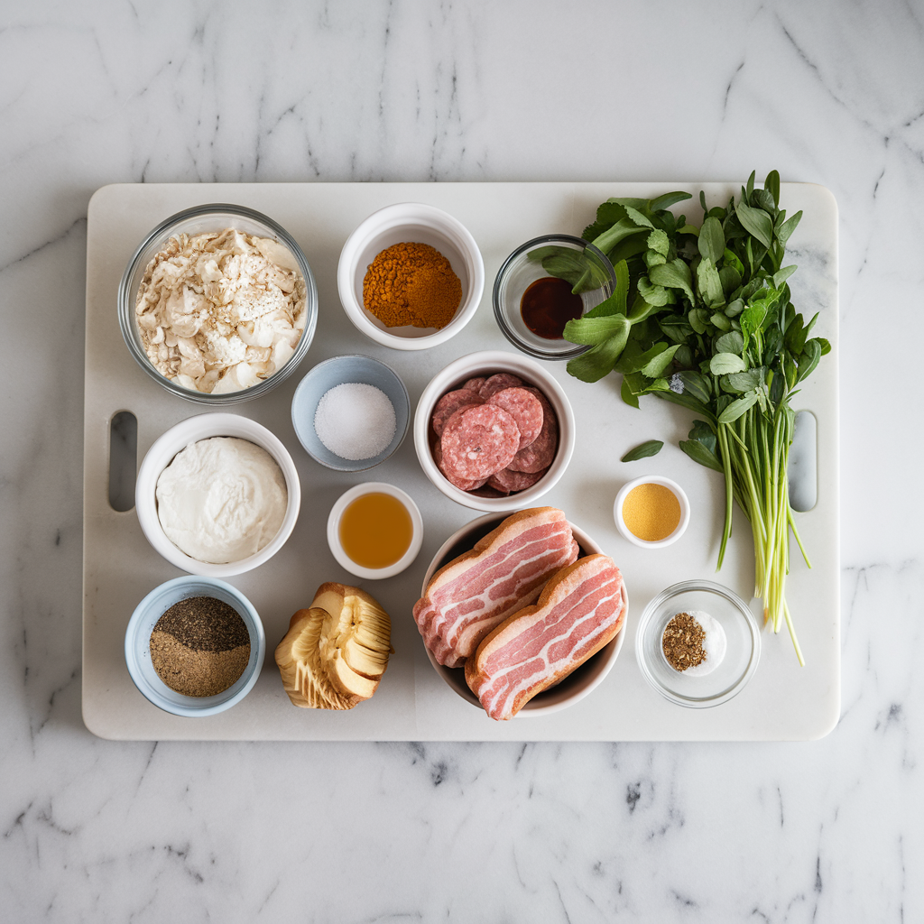 Ingredients for Savory Bacon & Sausage French Toast Casserole