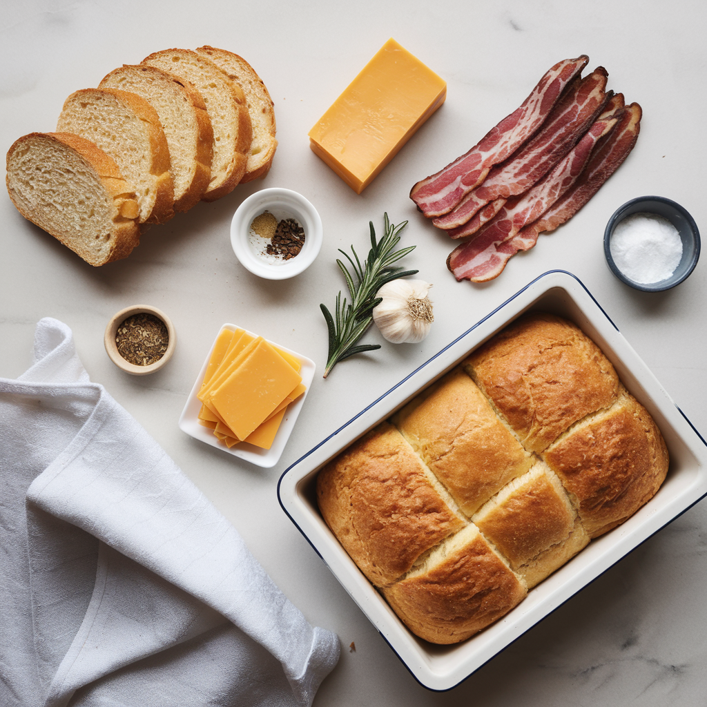 Ingredients for Savory Bacon-Stuffed Cheddar Pull-Apart Bread