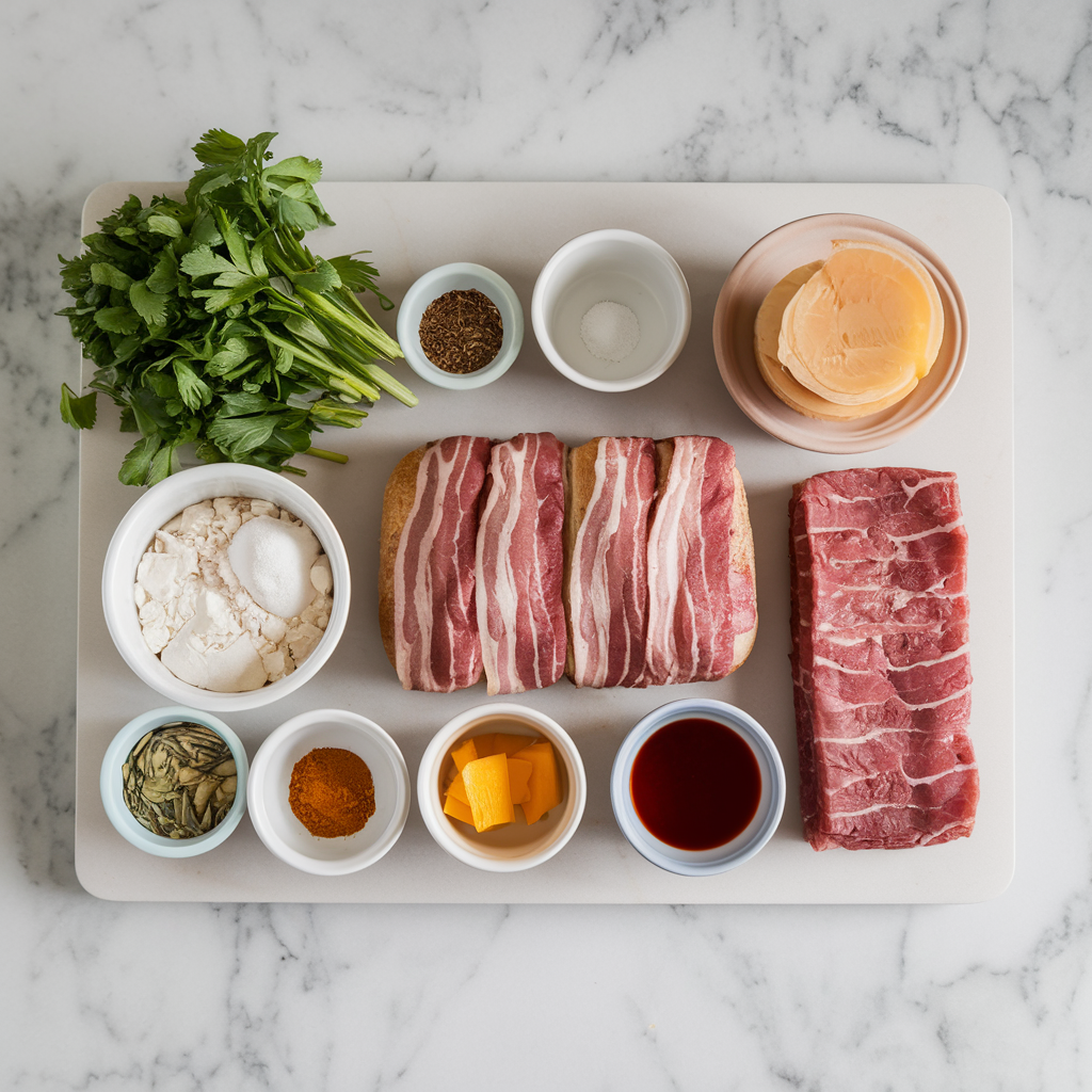 Ingredients for Savory Bacon-Wrapped Meatloaf Bread Rolls