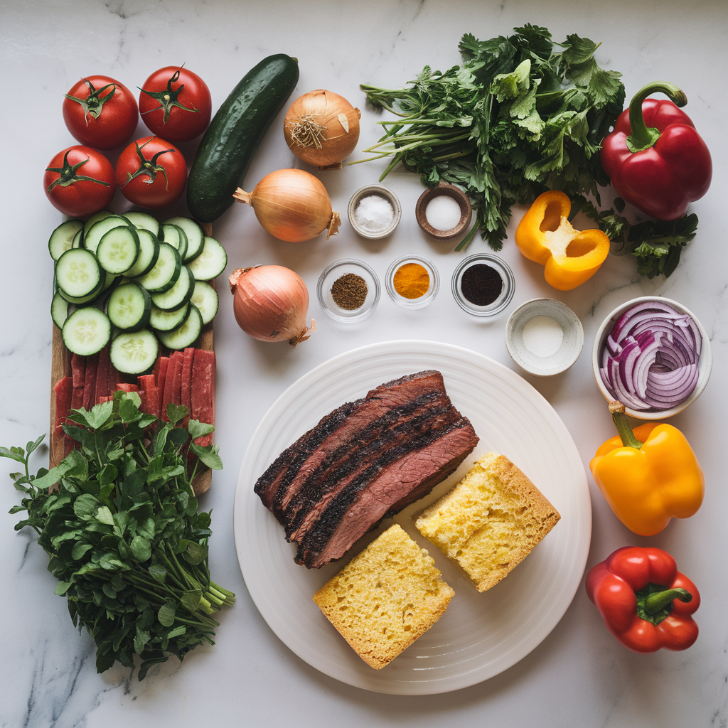 Ingredients for Savory BBQ Brisket & Cornbread Panzanella Salad