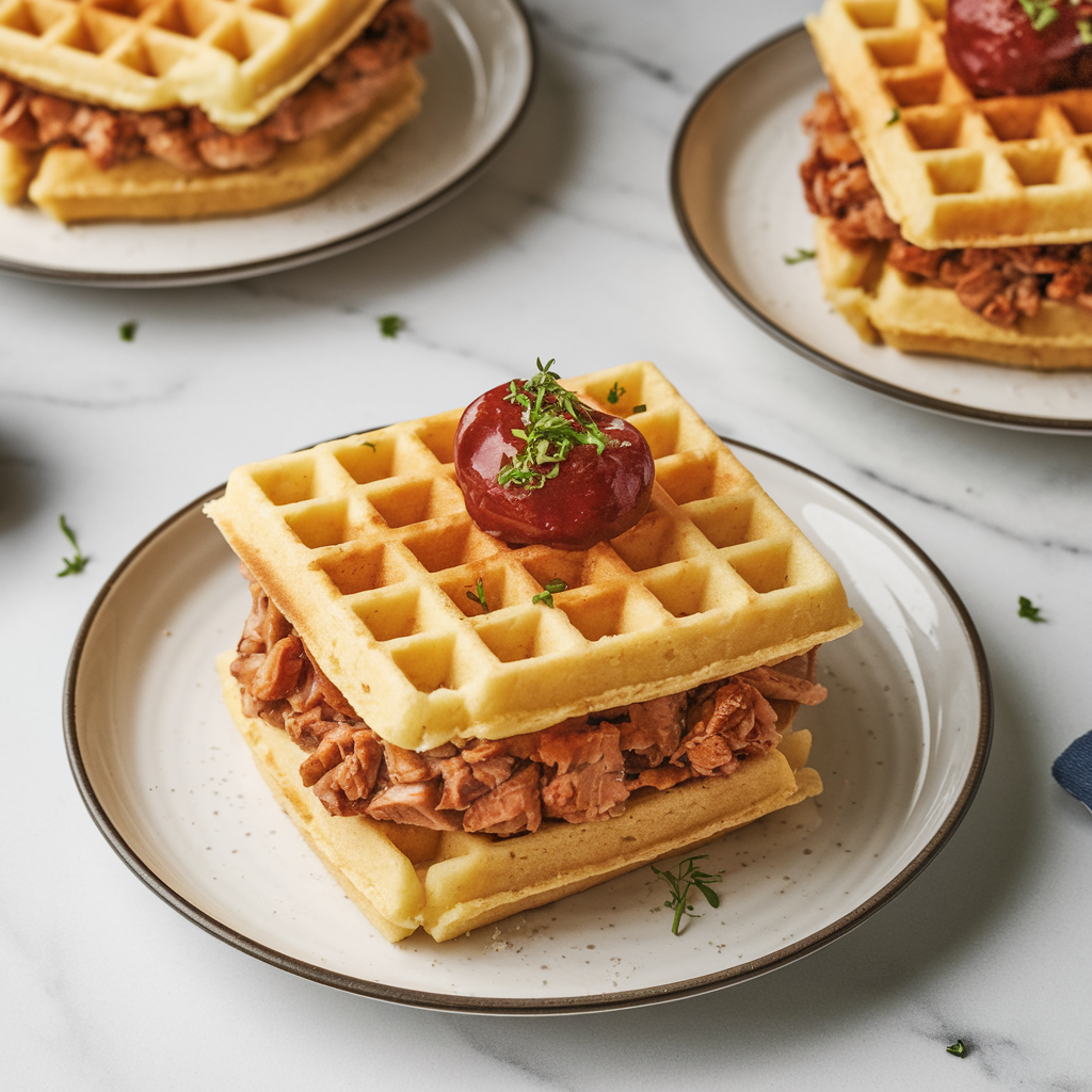 Savory BBQ Chicken & Cornbread Waffle Stacks