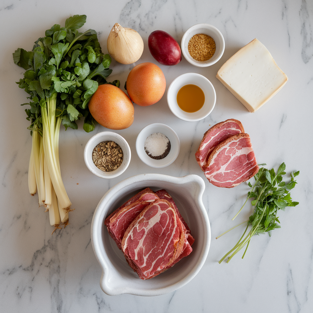 Ingredients for Savory Beef & Bacon Brie Bread Bowl Extravaganza