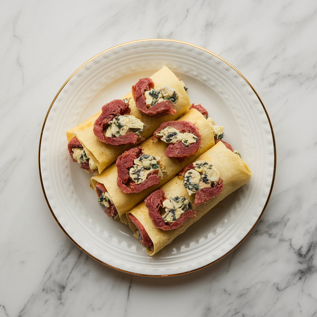 Savory Beef & Blue Cheese Stuffed Pancake Roll-Ups