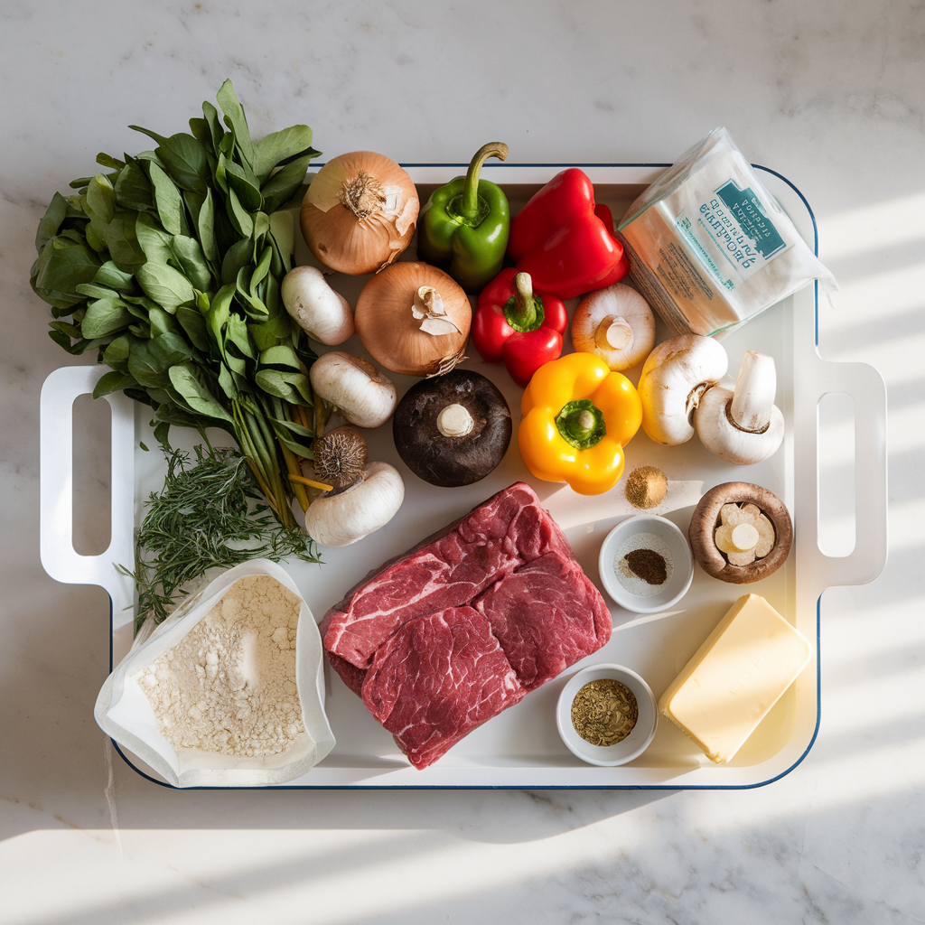 Ingredients for Savory Beef Breakfast Skillet with Cheesy Herb Biscuits