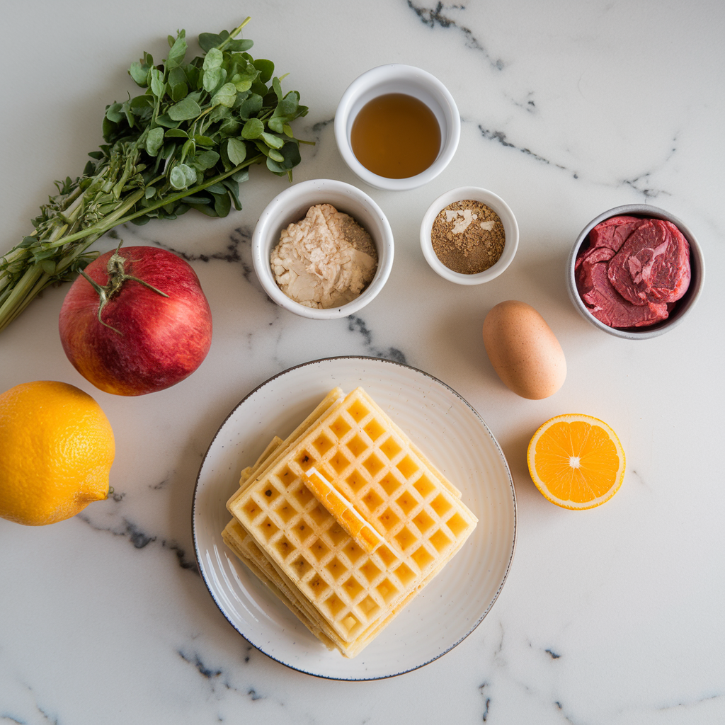 Ingredients for Savory Beef & Cheddar Breakfast Wafflewiches