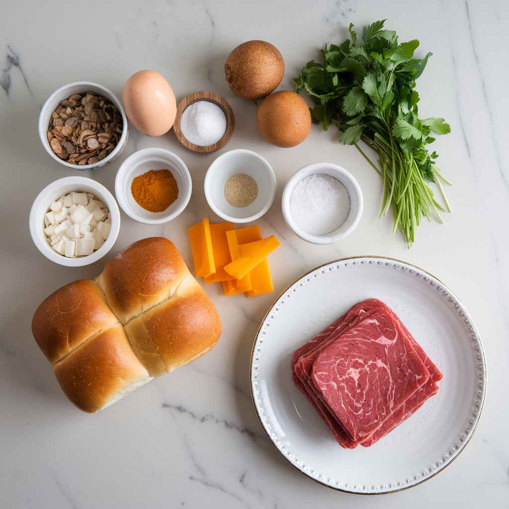 Ingredients for Savory Beef & Cheddar Stuffed Brioche Rolls