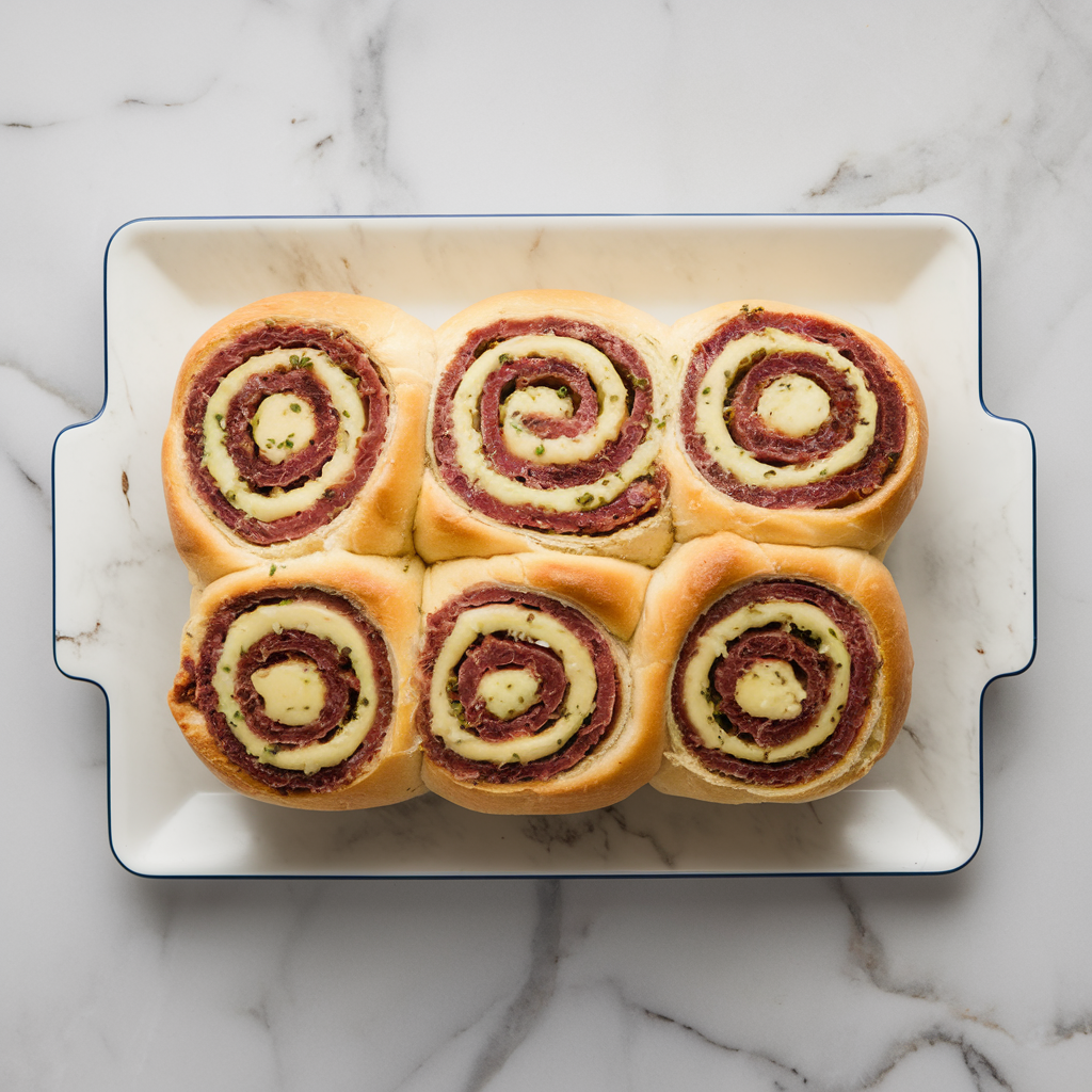 Savory Beef and Cheddar Swirl Rolls with Garlic Herb Butter