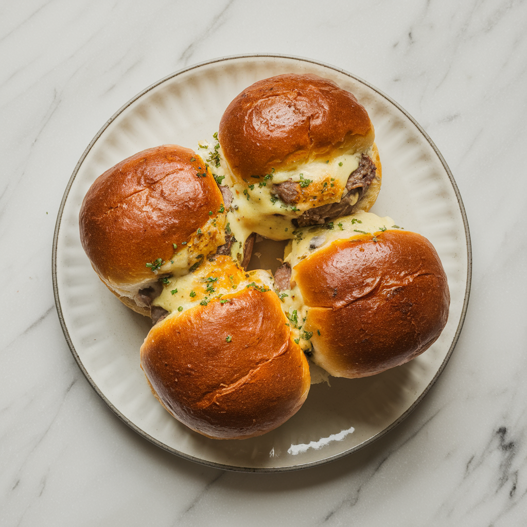 Savory Beef-Stuffed Brioche Buns with Cheesy Garlic Crust