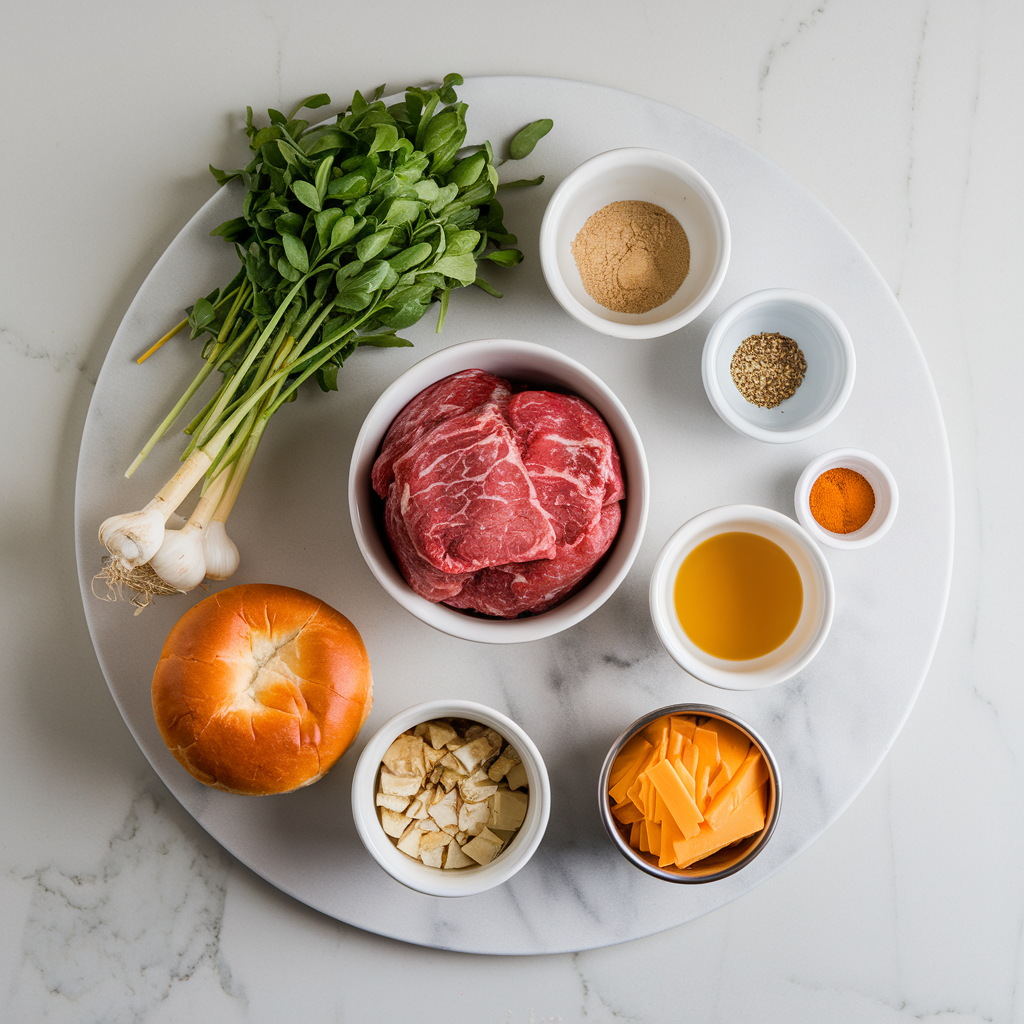 Ingredients for Savory Beef-Stuffed Brioche Buns with Cheesy Garlic Crust