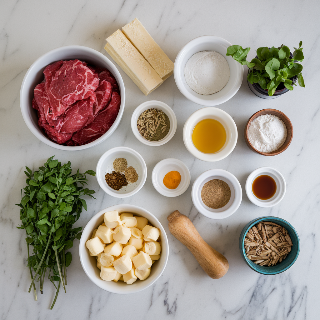 Ingredients for Savory Beef-Stuffed Brioche Rolls with Herb Butter Glaze