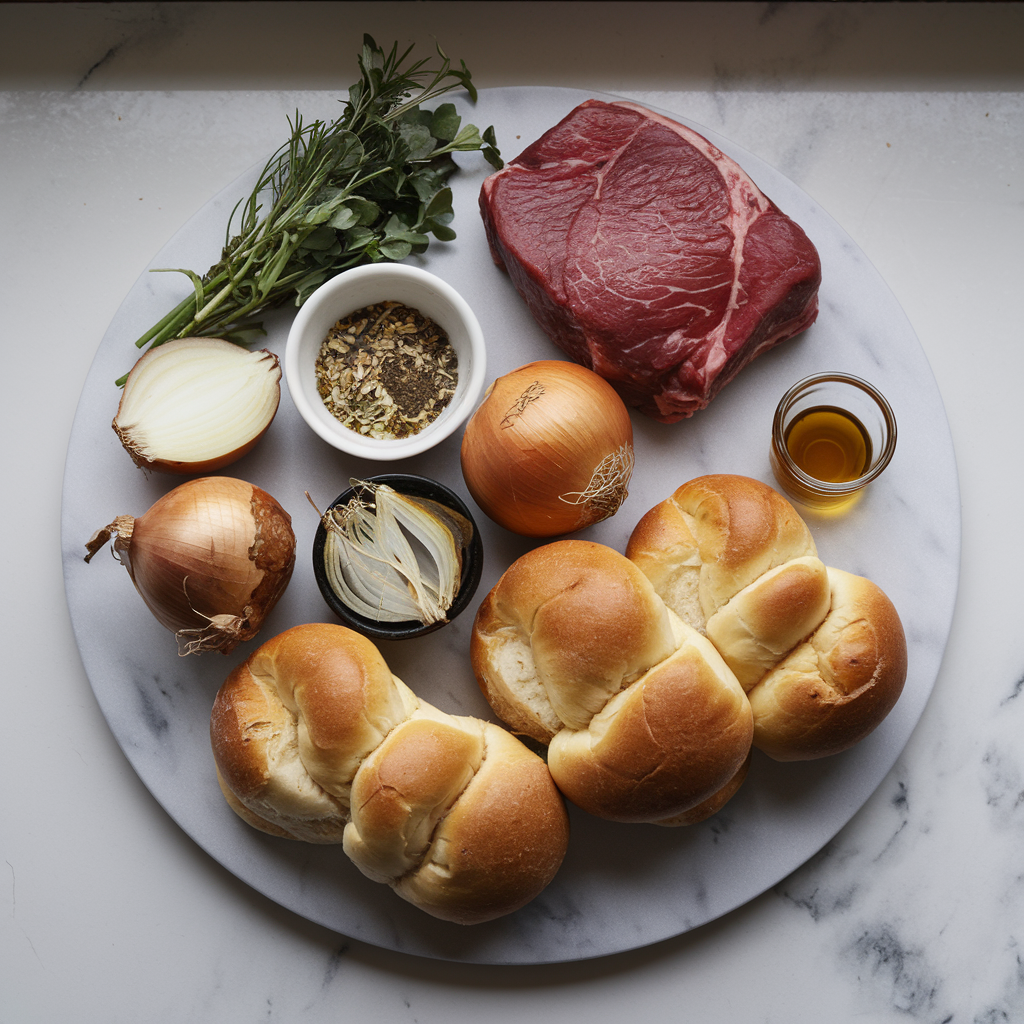 Ingredients for Savory Beef-Stuffed Brioche Rolls with Whiskey Onion Marmalade