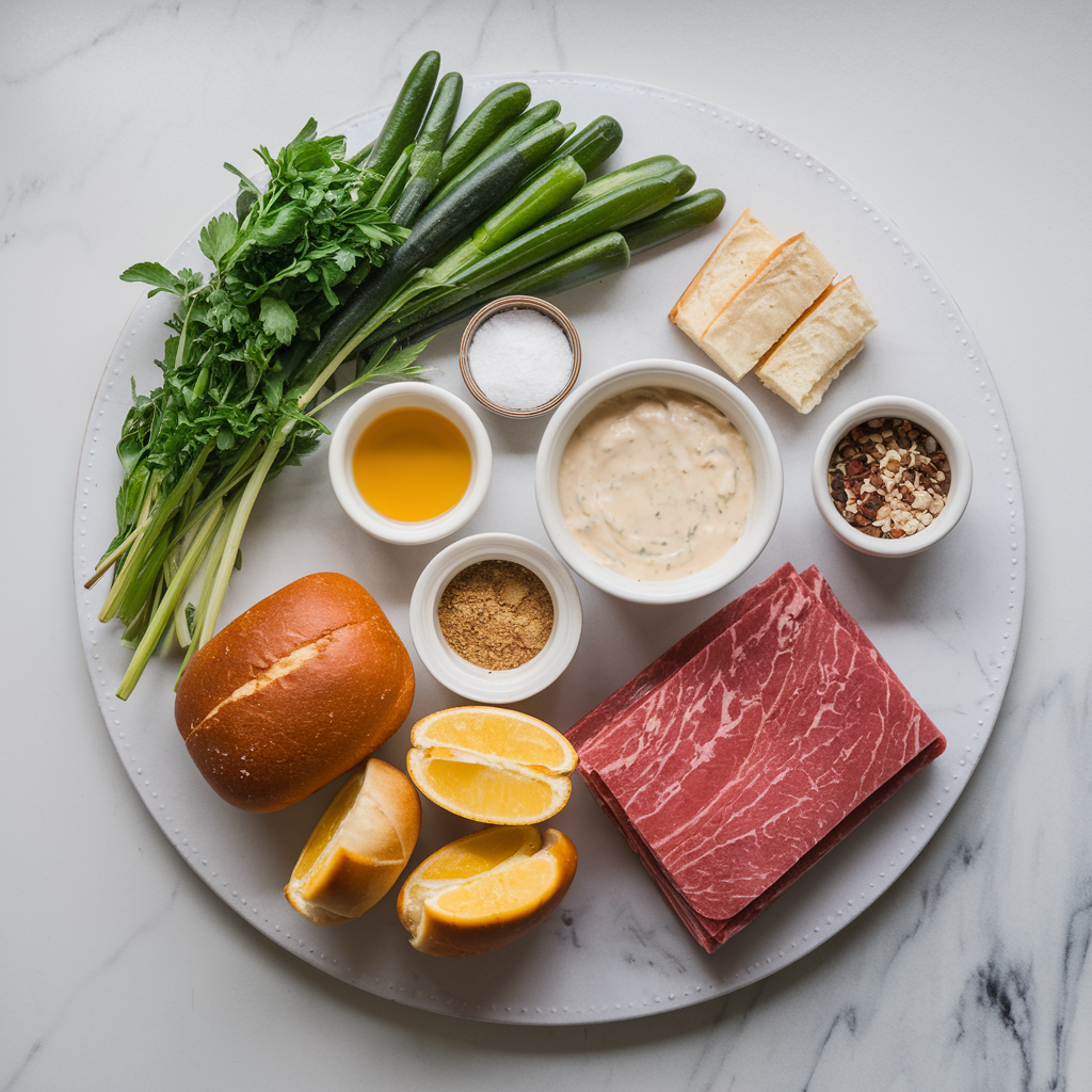 Ingredients for Savory Beef-Stuffed Pretzel Rolls with Beer Cheese Dip