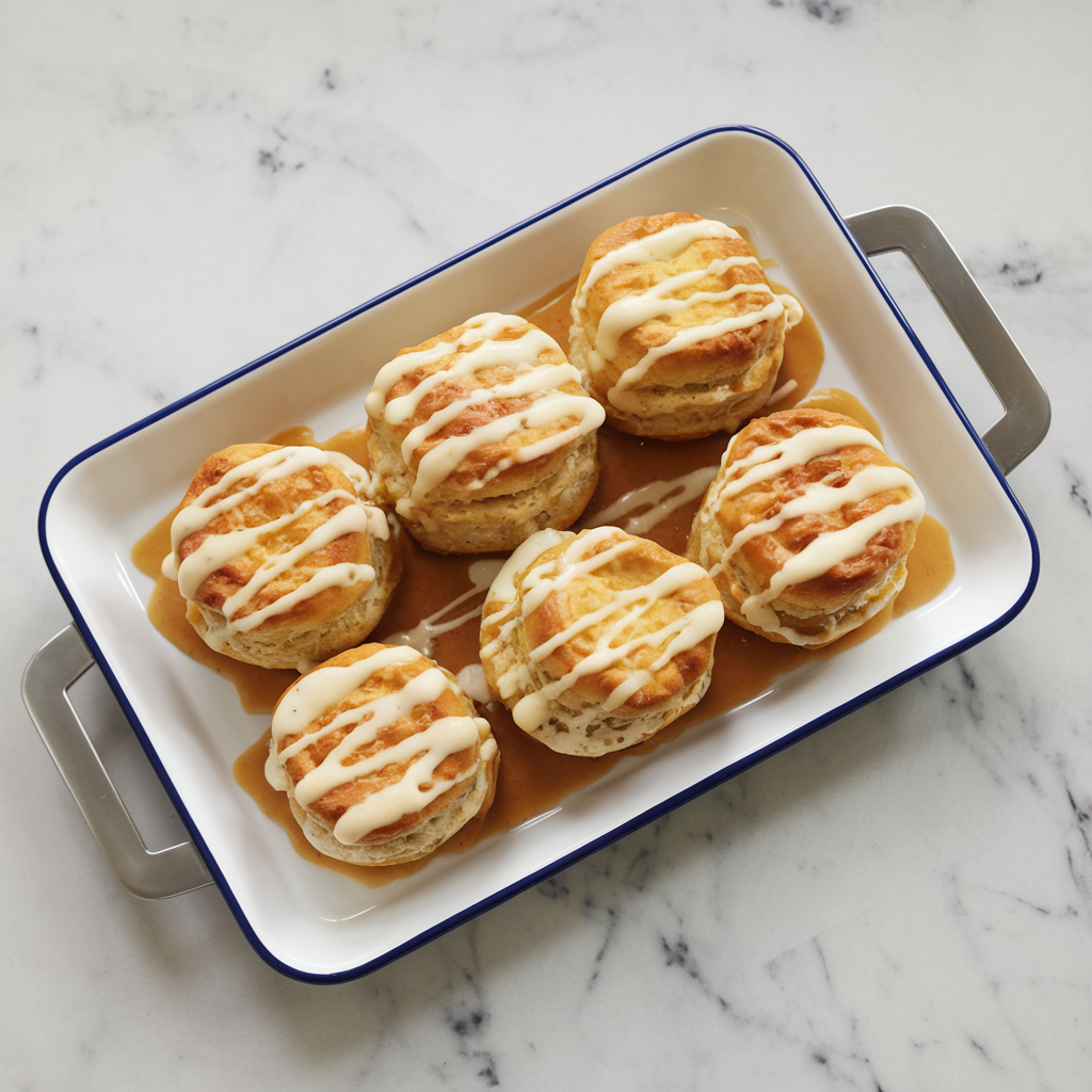 Savory Breakfast Beef & Biscuit Bombs with Cheddar-Gravy Drizzle