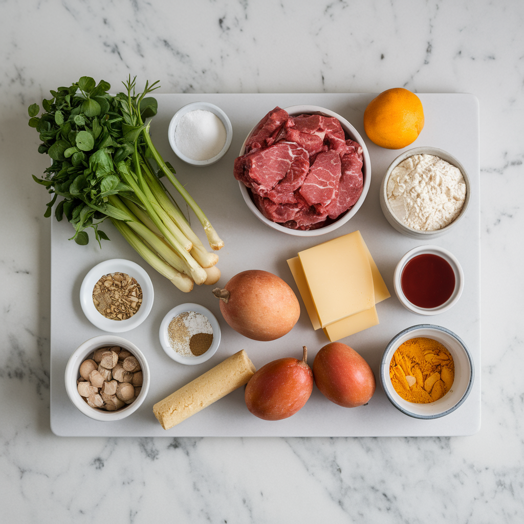 Ingredients for Savory Breakfast Beef and Cheese Pastry Puffs